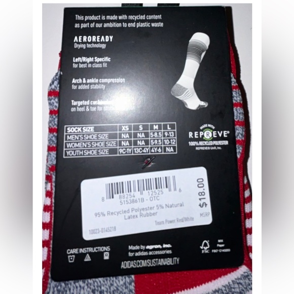 Adidas Team Speed OTC Soccer Socks 1 Pair Youth 13C-4Y Red & White w Logo NEW! - Picture 5 of 11